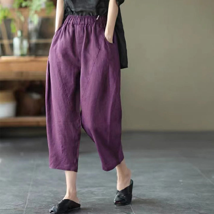 Buddha Stones Summer Casual Splicing Plain Design Women's Harem Pants With Pockets - DarkMagenta - US8-10，UK/AU12-14，EU40-42 (2XL) - image 20
