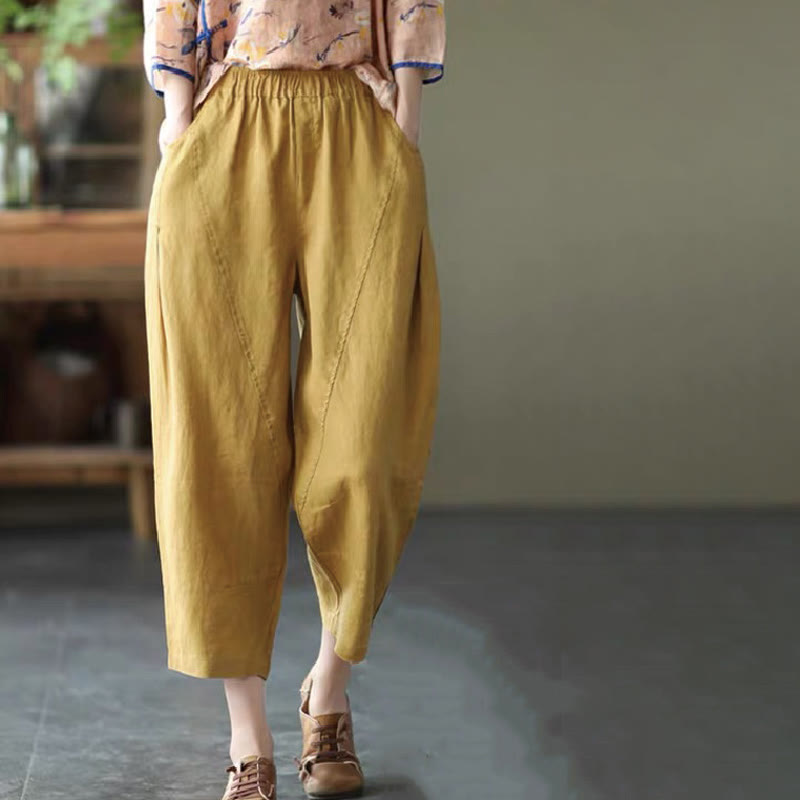 Buddha Stones Summer Casual Splicing Plain Design Women's Harem Pants With Pockets - Goldenrod - US8-10，UK/AU12-14，EU40-42 (2XL) - image 1