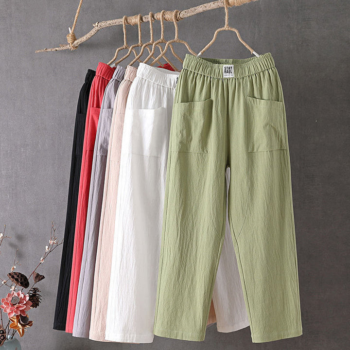 Buddha Stones Summer Pure Color Elastic Waist Women's Harem Pants With Pockets - image 0