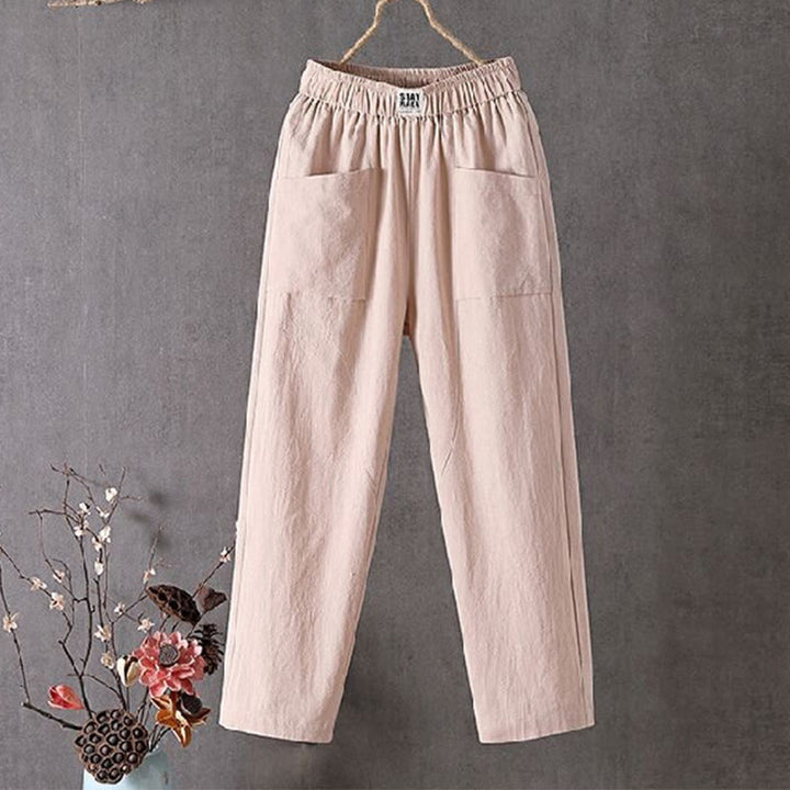 Buddha Stones Summer Pure Color Elastic Waist Women's Harem Pants With Pockets - NavajoWhite - US14，UK/AU18，EU46 (4XL) - image 6