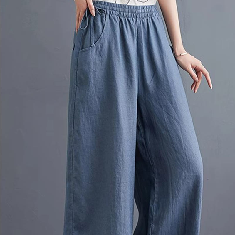 Buddha Stones Pure Simple Design High Waist Cotton Linen Women's Wide Leg Pants With Pockets - image 7