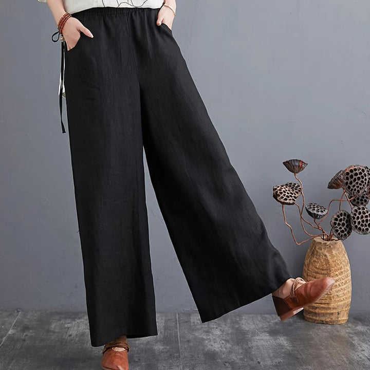 Buddha Stones Pure Simple Design High Waist Cotton Linen Women's Wide Leg Pants With Pockets - image 29