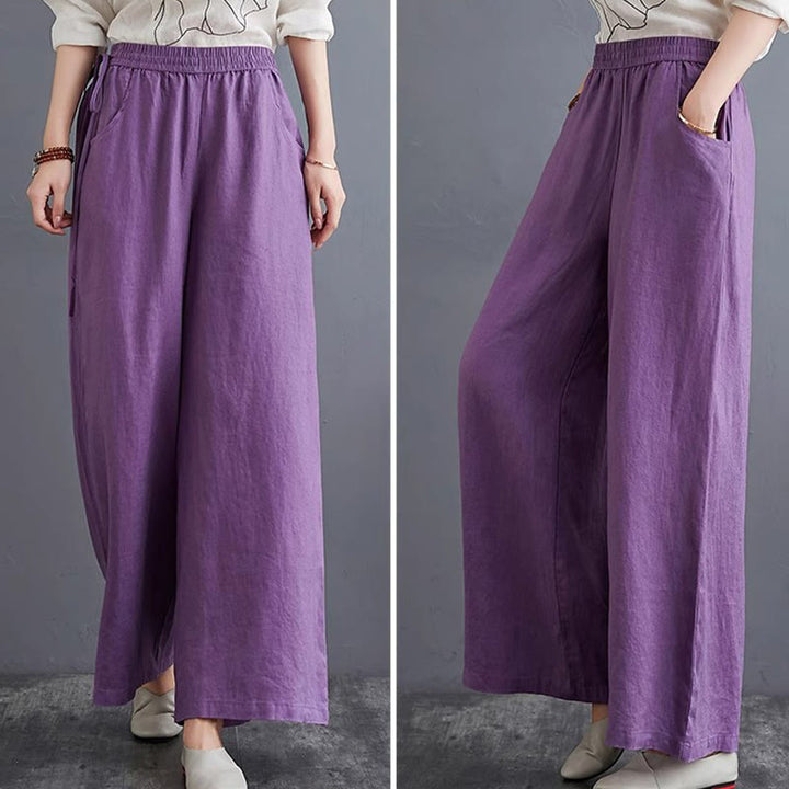 Buddha Stones Pure Simple Design High Waist Cotton Linen Women's Wide Leg Pants With Pockets - image 15