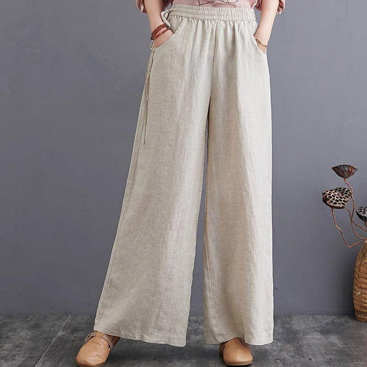 Buddha Stones Pure Simple Design High Waist Cotton Linen Women's Wide Leg Pants With Pockets - image 22
