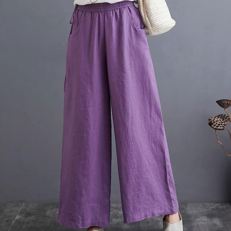 Buddha Stones Pure Simple Design High Waist Cotton Linen Women's Wide Leg Pants With Pockets - image 14