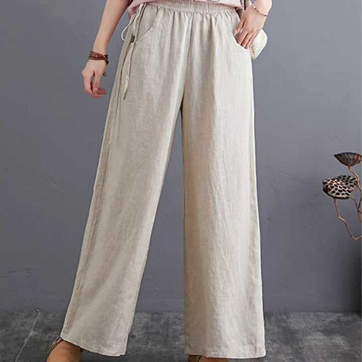 Buddha Stones Pure Simple Design High Waist Cotton Linen Women's Wide Leg Pants With Pockets - image 23
