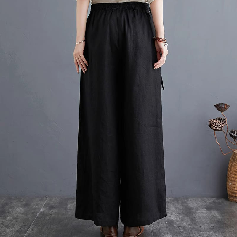 Buddha Stones Pure Simple Design High Waist Cotton Linen Women's Wide Leg Pants With Pockets - image 30