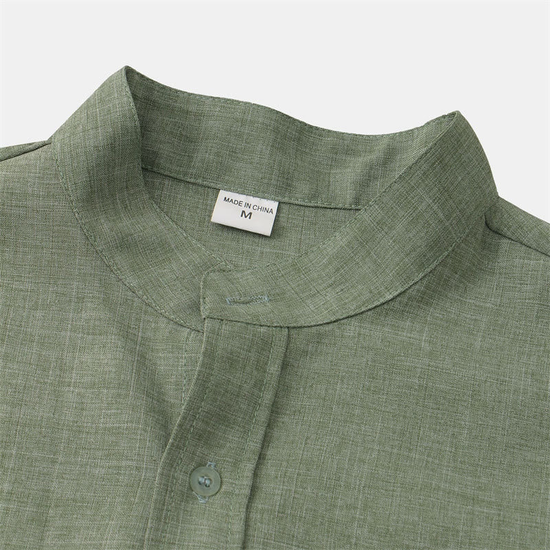 Buddha Stones Summer Men's Button Plain Short Sleeve Shirt With Pocket - image 2
