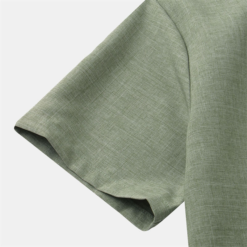 Buddha Stones Summer Men's Button Plain Short Sleeve Shirt With Pocket - image 3