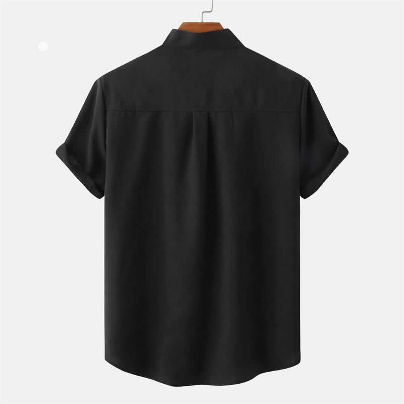 Buddha Stones Summer Men's Button Plain Short Sleeve Shirt With Pocket - image 8
