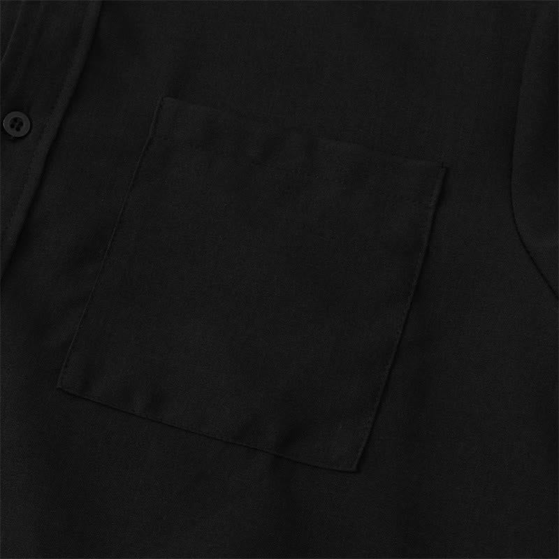 Buddha Stones Summer Men's Button Plain Short Sleeve Shirt With Pocket - image 12