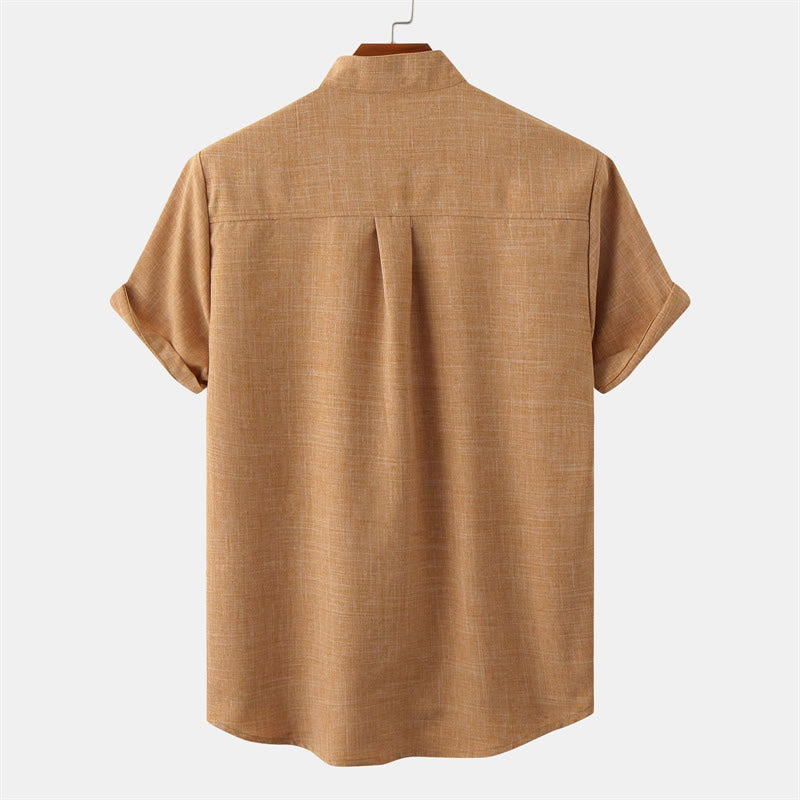 Buddha Stones Summer Men's Button Plain Short Sleeve Shirt With Pocket - image 22