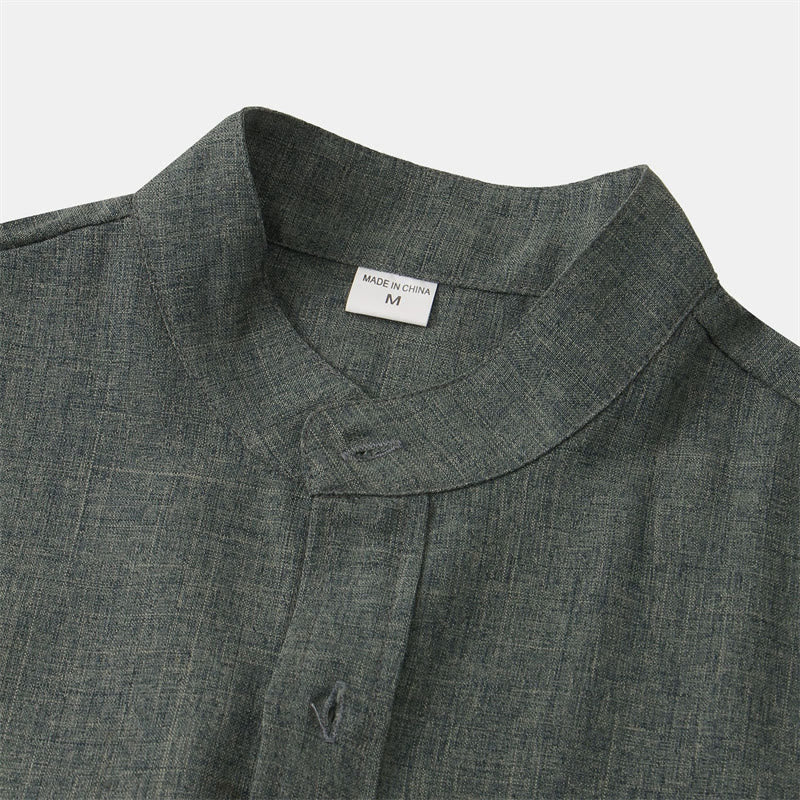 Buddha Stones Summer Men's Button Plain Short Sleeve Cotton Shirt With Pocket - image 30