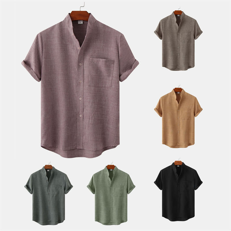Buddha Stones Summer Men's Button Plain Short Sleeve Shirt With Pocket - image 42