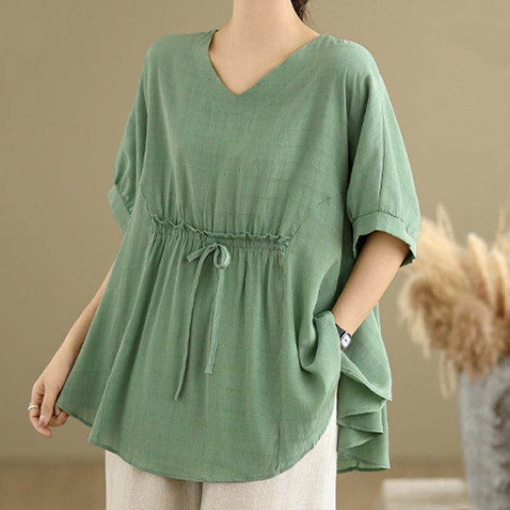 Buddha Stones Casual Solid Color Half Sleeve Half Button Women's T-Shirt - SpringGreen - US12，UK/AU16，EU44 (2XL) - image 12