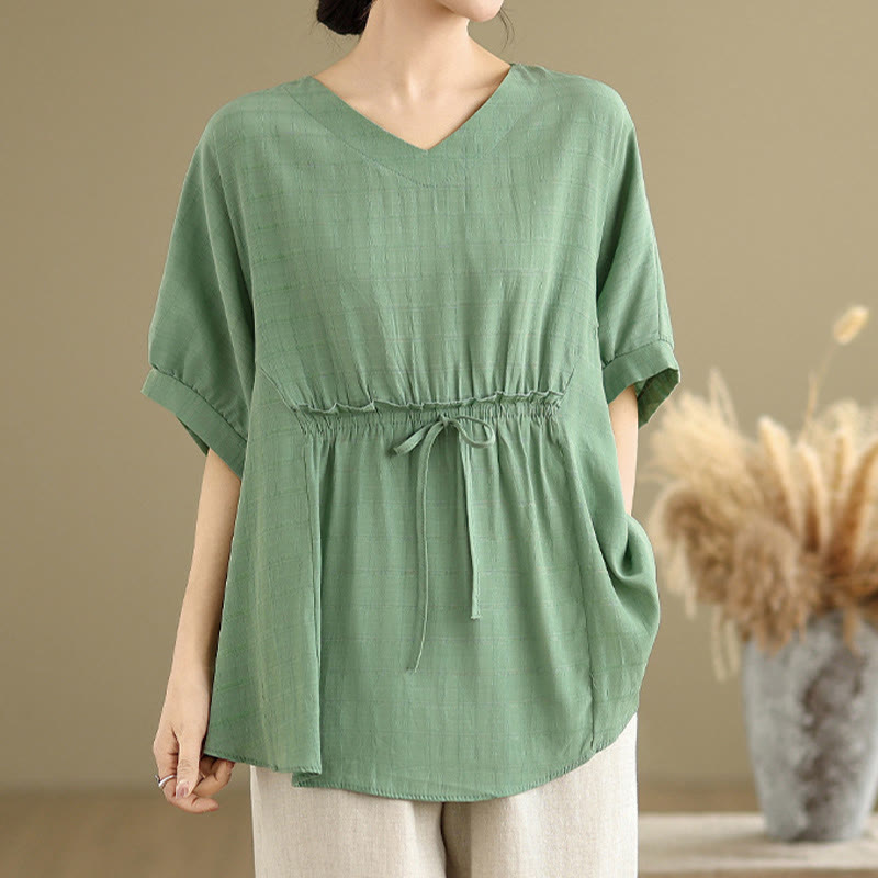 Buddha Stones Casual Solid Color Half Sleeve Half Button Women's T-Shirt - image 16