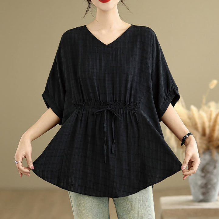 Buddha Stones Casual Solid Color Half Sleeve Half Button Women's T-Shirt - image 7