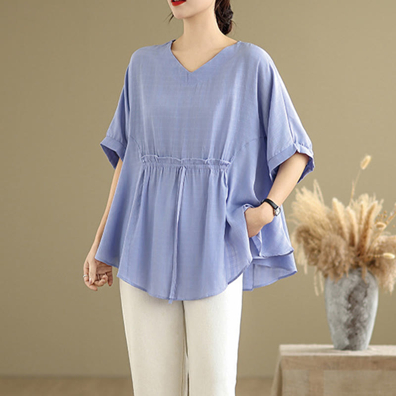 Buddha Stones Casual Solid Color Half Sleeve Half Button Women's T-Shirt - image 2