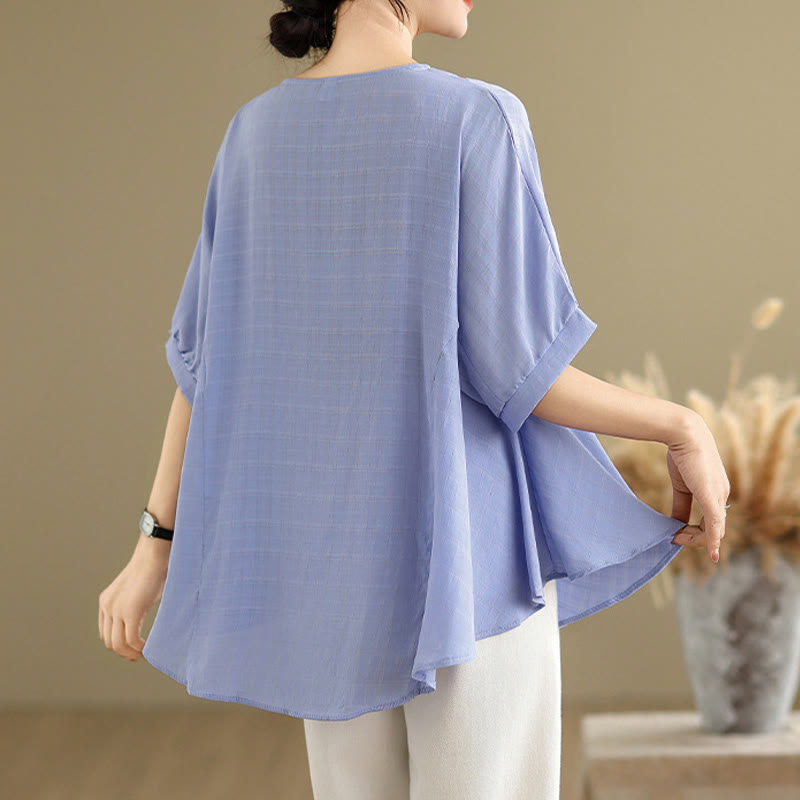 Buddha Stones Casual Solid Color Half Sleeve Half Button Women's T-Shirt - image 4