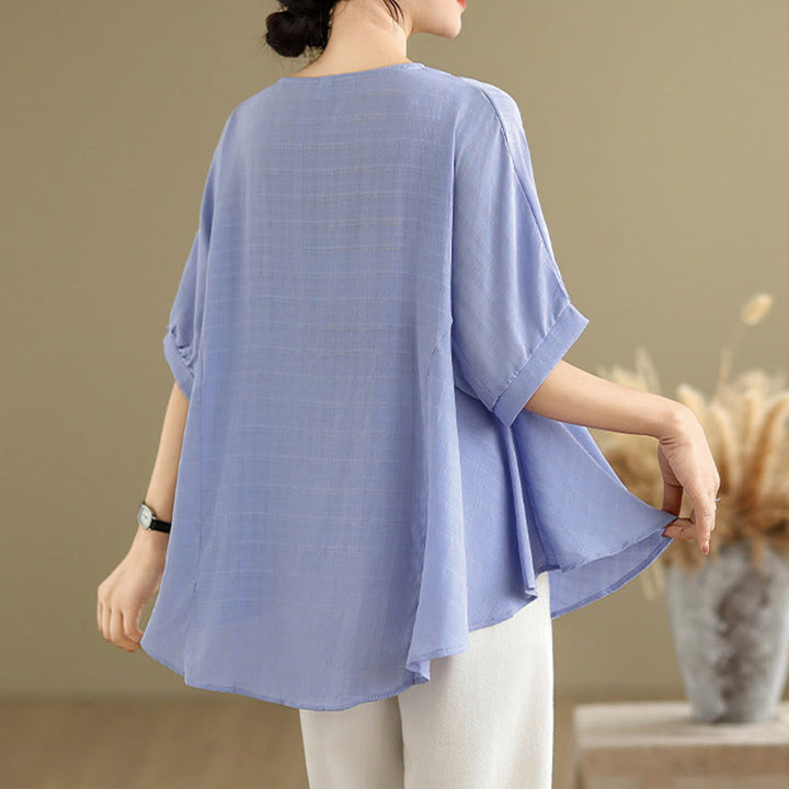 Buddha Stones Casual Solid Color Half Sleeve Half Button Women's T-Shirt - image 4