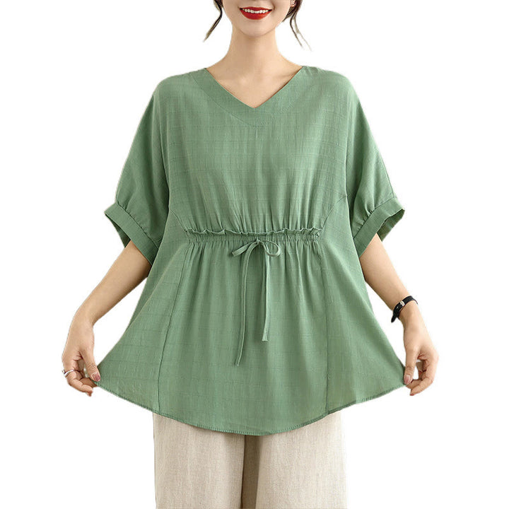 Buddha Stones Casual Solid Color Half Sleeve Half Button Women's T-Shirt - image 23