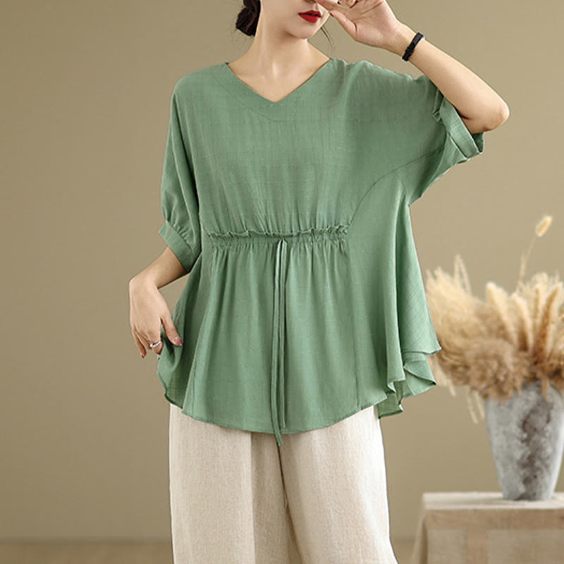 Buddha Stones Casual Solid Color Half Sleeve Half Button Women's T-Shirt - image 18