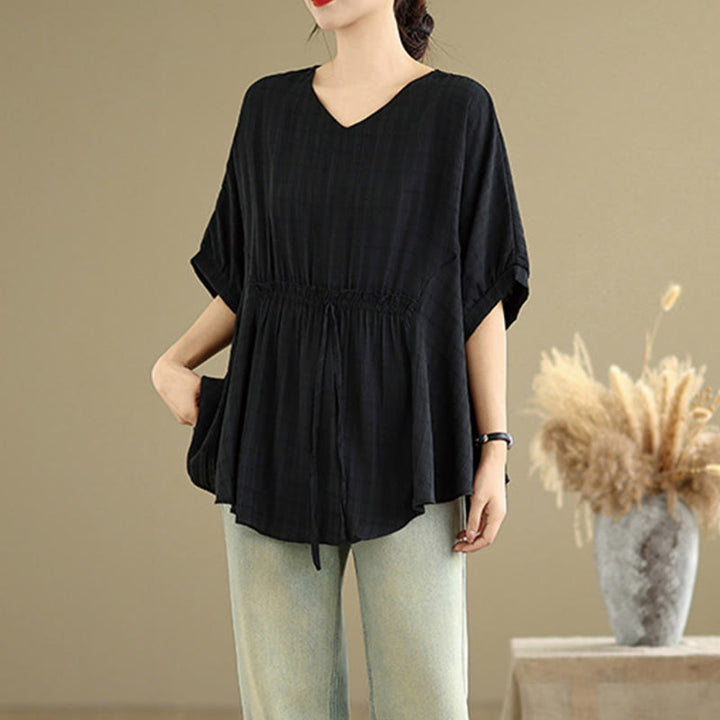 Buddha Stones Casual Solid Color Half Sleeve Half Button Women's T-Shirt - image 9