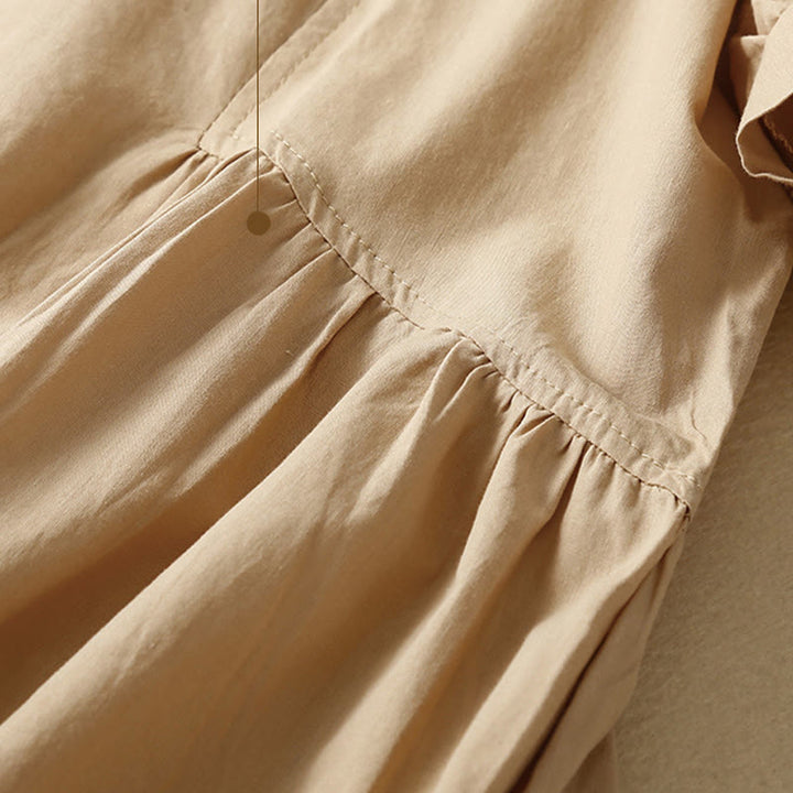 Buddha Stones Casual Pure Color Design Short Sleeve V-Neck Cotton Midi Dress With Pockets - image 16