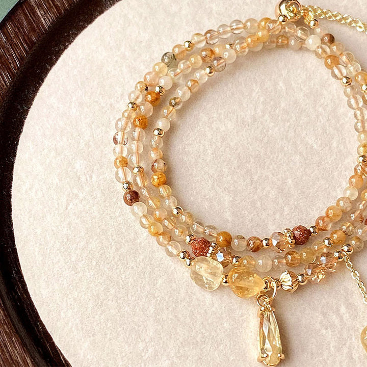 Buddha Stones Natural Citrine Beads Pleasure Multi Layer Bracelet