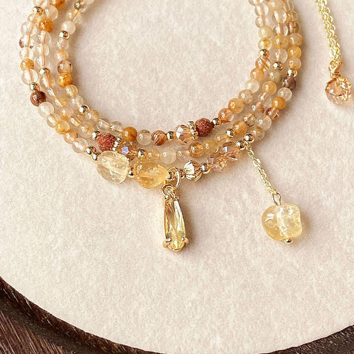 Buddha Stones Natural Citrine Beads Pleasure Multi Layer Bracelet