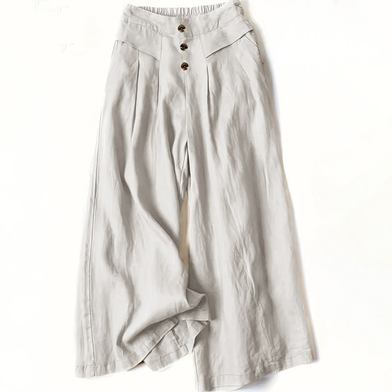 Buddha Stones Retro Casual High Waist Cotton Women's Wide Leg Pants With Pockets - FloralWhite - US12，UK/AU16，EU44 (XL) - image 8