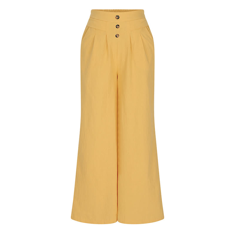 Buddha Stones Retro Casual High Waist Cotton Women's Wide Leg Pants With Pockets - image 1