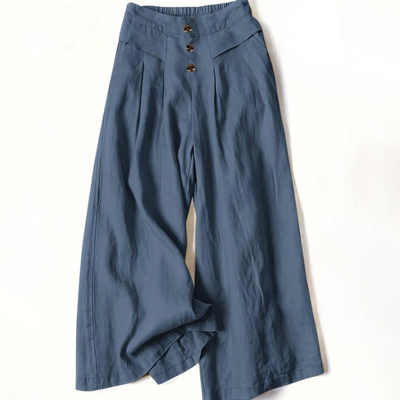 Buddha Stones Retro Casual High Waist Cotton Women's Wide Leg Pants With Pockets - SteelBlue - US12，UK/AU16，EU44 (XL) - image 7