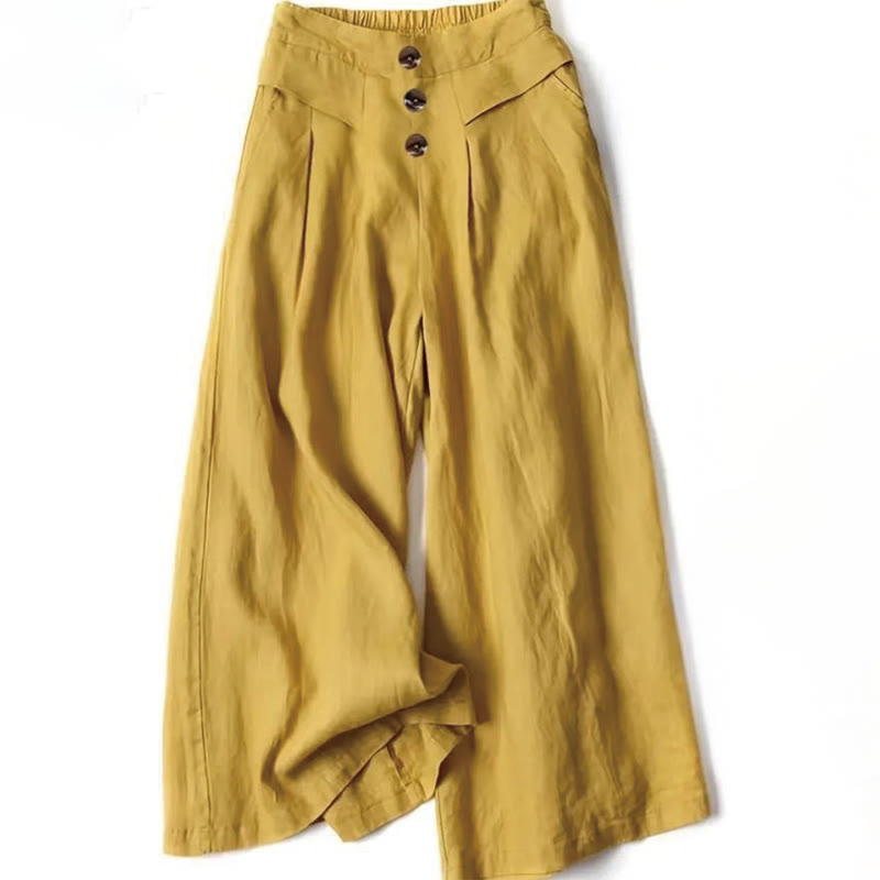 Buddha Stones Retro Casual High Waist Cotton Women's Wide Leg Pants With Pockets - Gold - US12，UK/AU16，EU44 (XL) - image 0