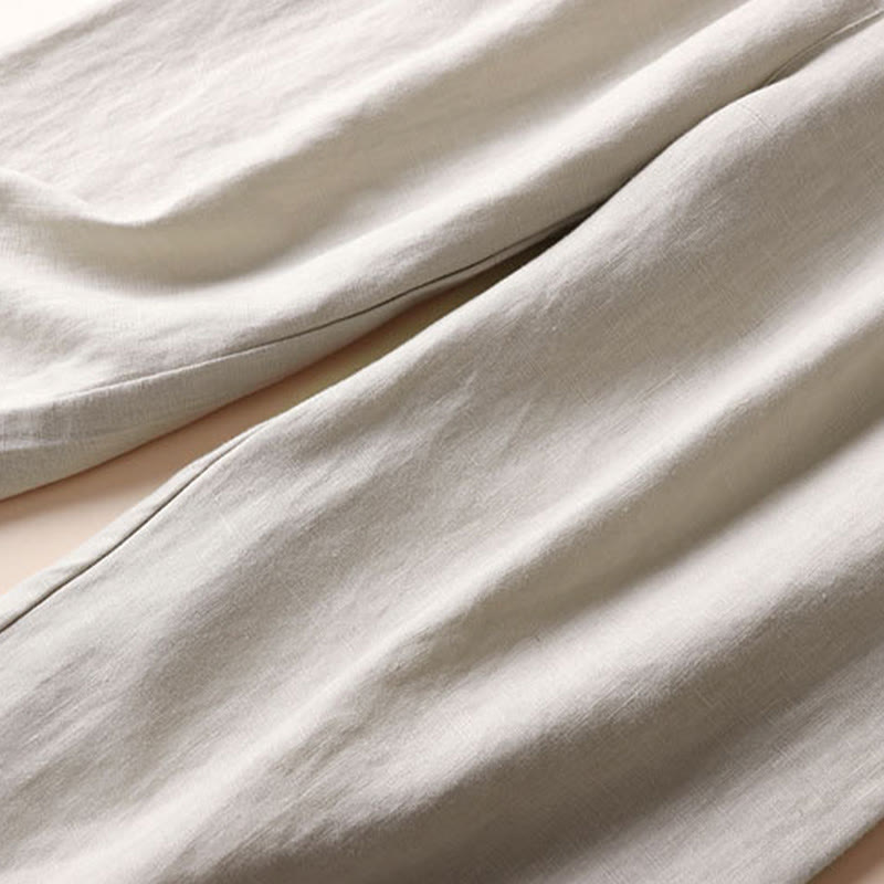 Buddha Stones Commute Solid Color 7-8 Length Cotton Linen Women's Wide Leg Pants With Pockets - image 5
