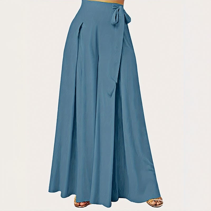 Buddha Stones Spring Casual Retro Plain Drawstring Women's Wide Leg Pants With Pockets - RoyalBlue - US14，UK/AU18，EU46 (2XL) - image 0