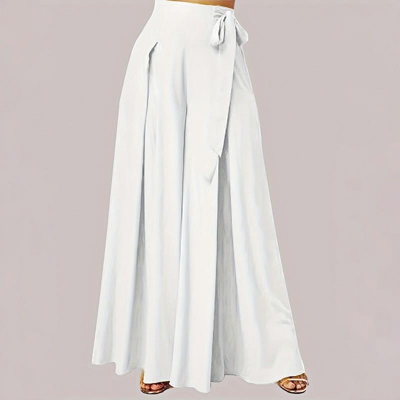 Buddha Stones Spring Casual Retro Plain Drawstring Women's Wide Leg Pants With Pockets - White - US14，UK/AU18，EU46 (2XL) - image 5
