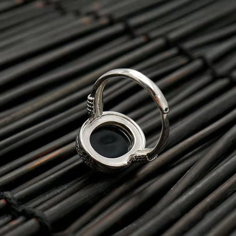 Buddha Stones Natural Black Onyx Adjustable Protection Ring