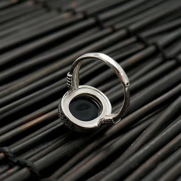 Buddha Stones Natural Black Onyx Adjustable Protection Ring