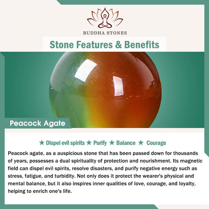 Buddha Stones "May Balance and Safety Be With You"Peacock Agate Bracelet Includes Gift Message Card - image 8