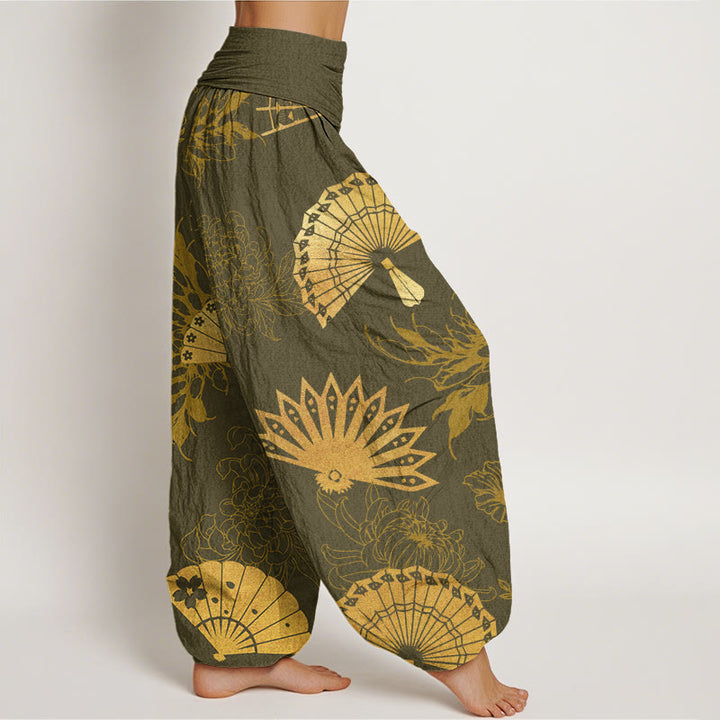 Buddha Stones Fan Flower Pattern Women's Elastic Waist Harem Pants - image 7