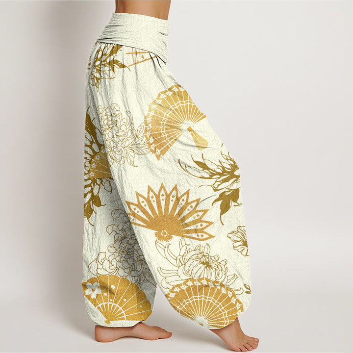 Buddha Stones Fan Flower Pattern Women's Elastic Waist Harem Pants - image 10