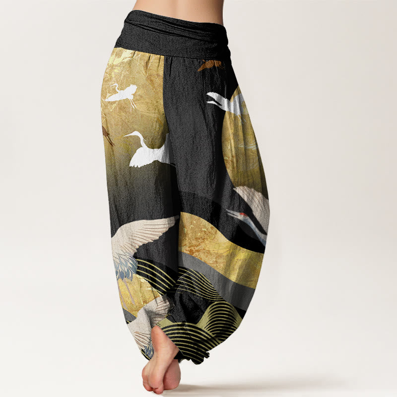 Buddha Stones Crane Sun Wave Pattern Women's Elastic Waist Harem Pants - image 2
