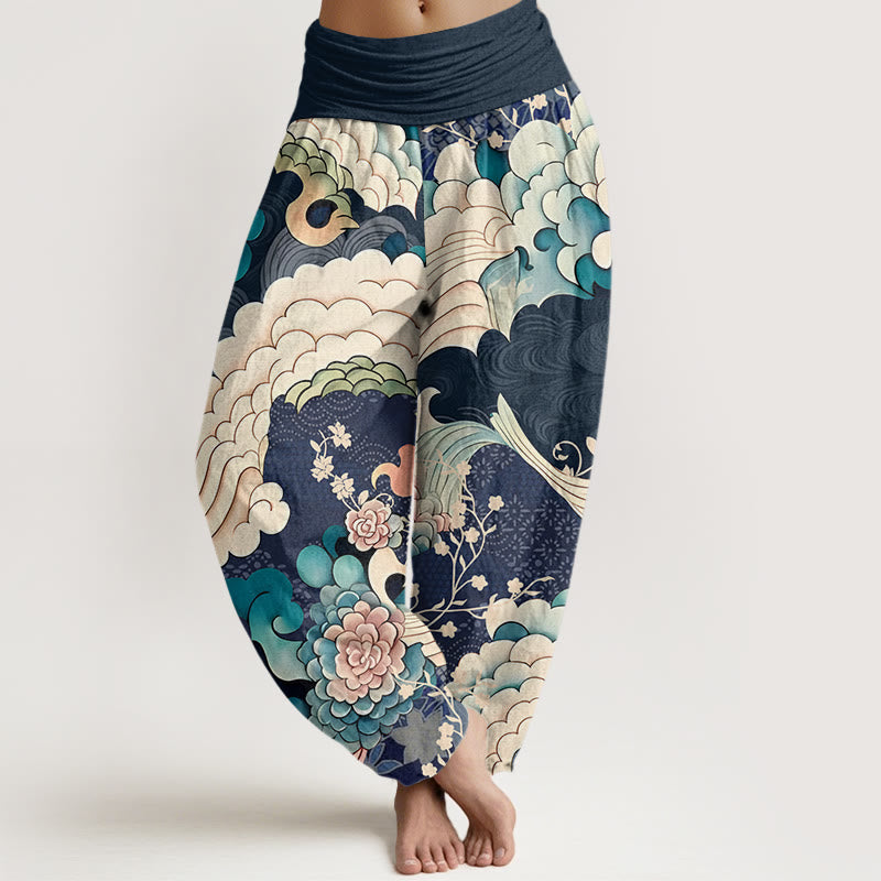 Buddha Stones Flower Wave Pattern Women's Elastic Waist Harem Pants - MidnightBlue - US22，UK/AU26，EU54 (6XL) - image 8