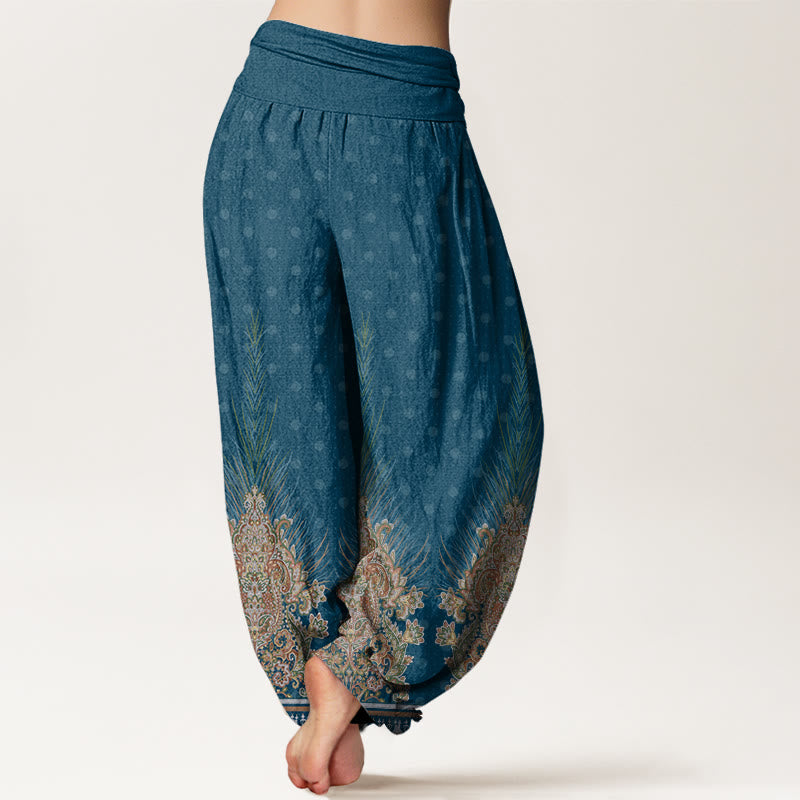 Buddha Stones Ethnic Peacock Floral Pattern Women's Elastic Waist Harem Pants - image 2