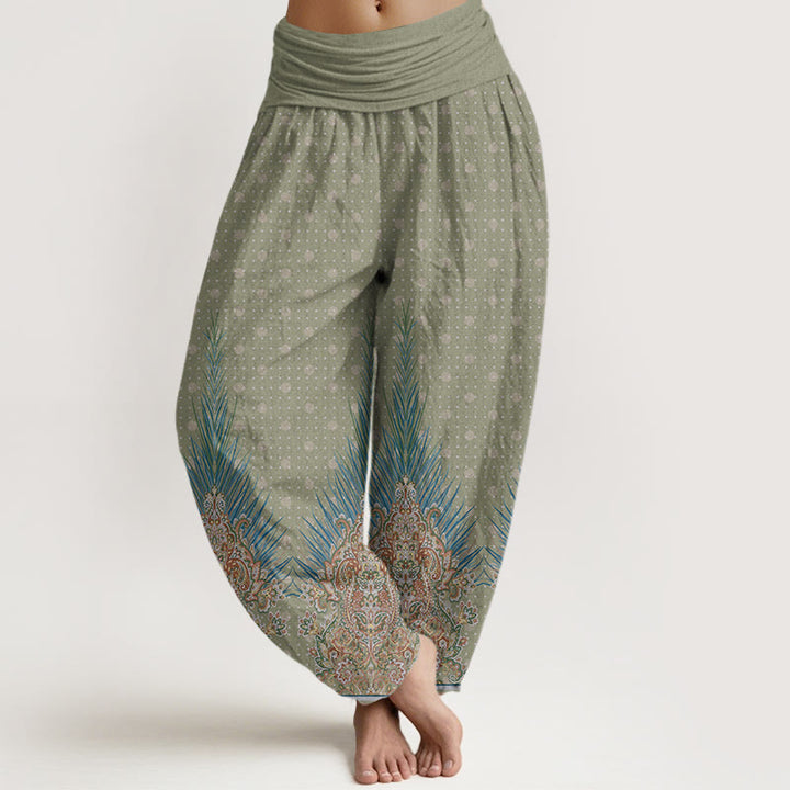 Buddha Stones Cotton Ethnic Peacock Floral Pattern Women's Elastic Waist Harem Pants - DarkSeaGreen - US22，UK/AU26，EU54 (6XL) - image 4