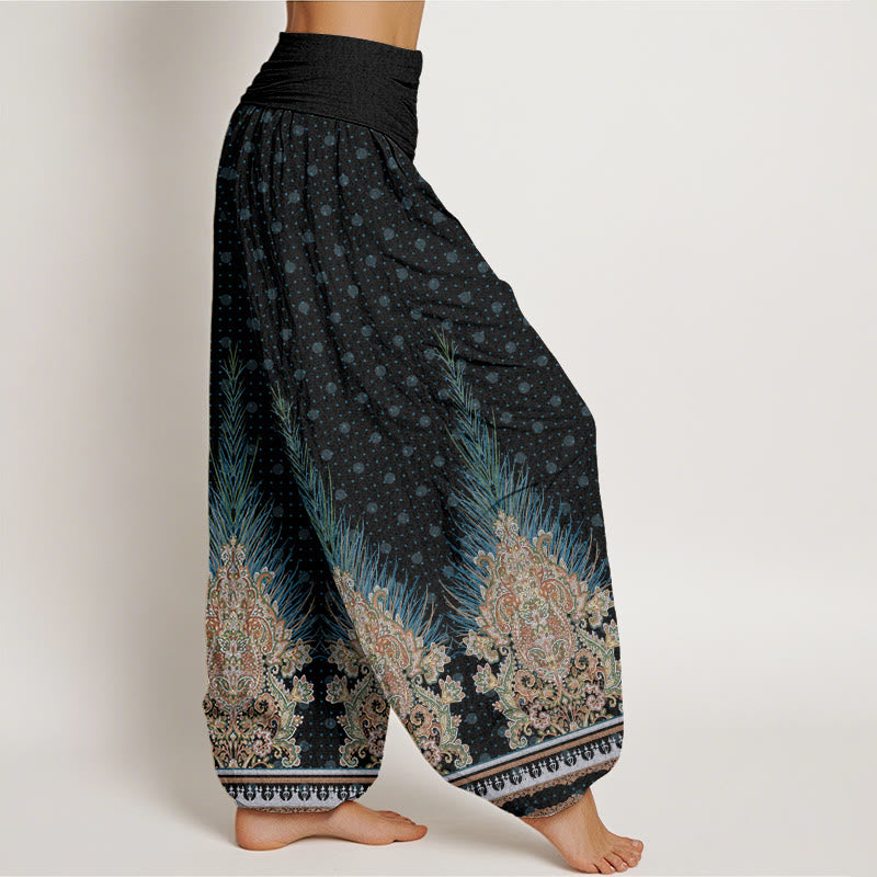 Buddha Stones Cotton Ethnic Peacock Floral Pattern Women's Elastic Waist Harem Pants - image 9