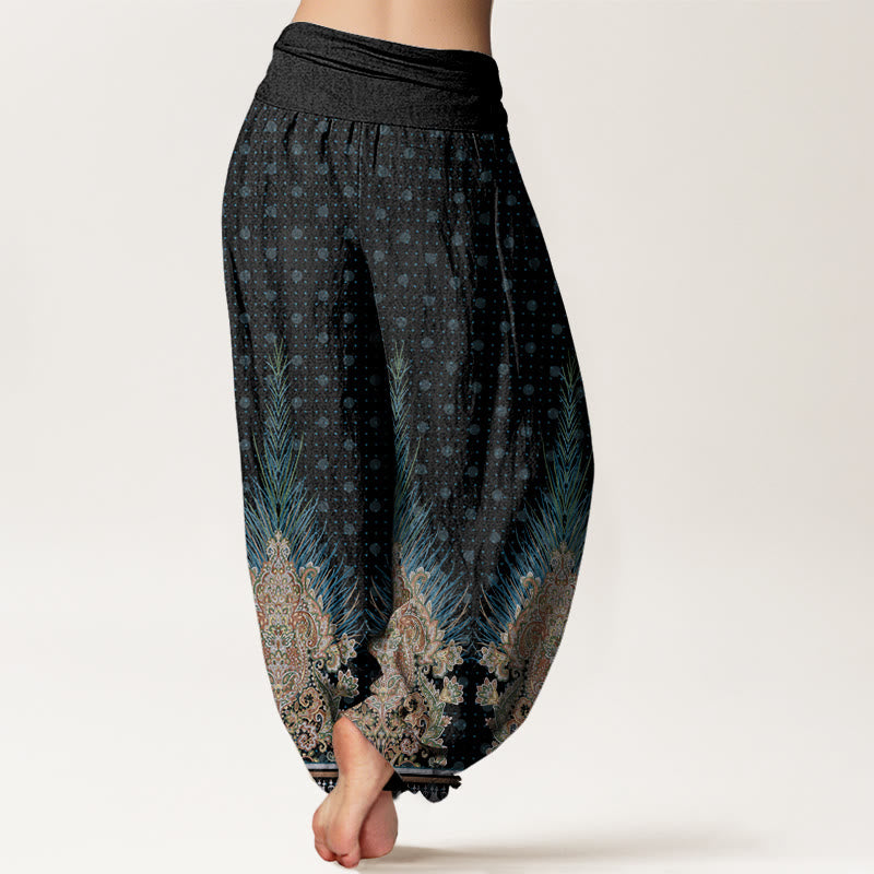 Buddha Stones Ethnic Peacock Floral Pattern Women's Elastic Waist Harem Pants - image 9