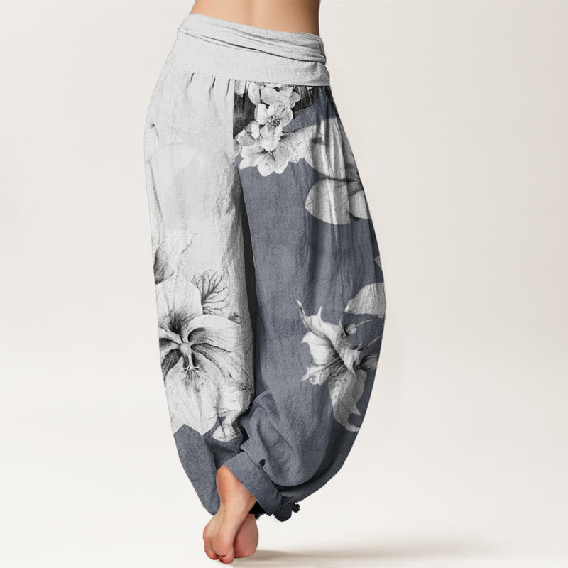 Buddha Stones Cotton Camellia Pattern Women's Elastic Waist Harem Pants - image 5