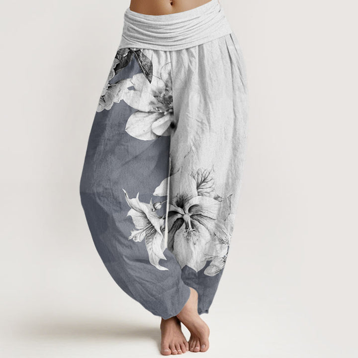 Buddha Stones Cotton Camellia Pattern Women's Elastic Waist Harem Pants - Gainsboro - US22，UK/AU26，EU54 (6XL) - image 4